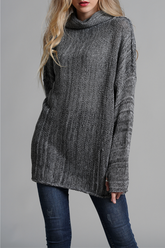 Casual Solid Split Joint Turtleneck Tops Sweater